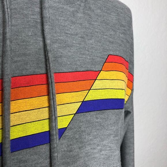 Chaser gray hooded pullover sweatshirt rainbow stripe front size Medium - Picture 4 of 14